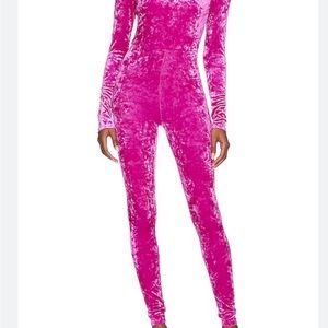 Good American pink crushed velvet catsuit, XL